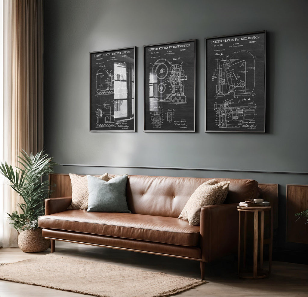 Set of 3 Patent Posters Cinema Projector (US3212837) – Cinema Wall Art, Vintage Technology Print, Gift for Movie Lover