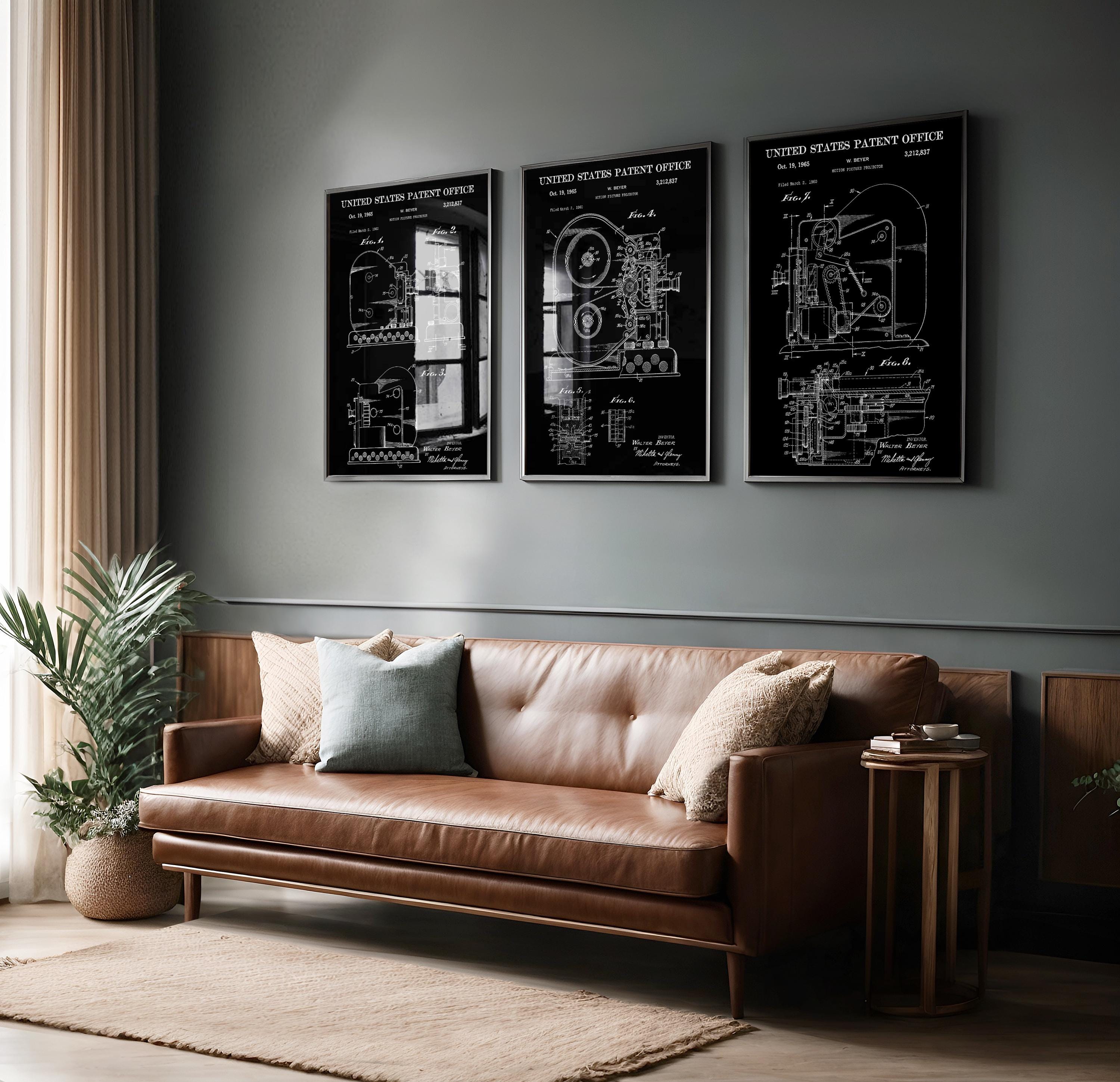 Set of 3 Patent Posters Cinema Projector (US3212837) – Cinema Wall Art, Vintage Technology Print, Gift for Movie Lover