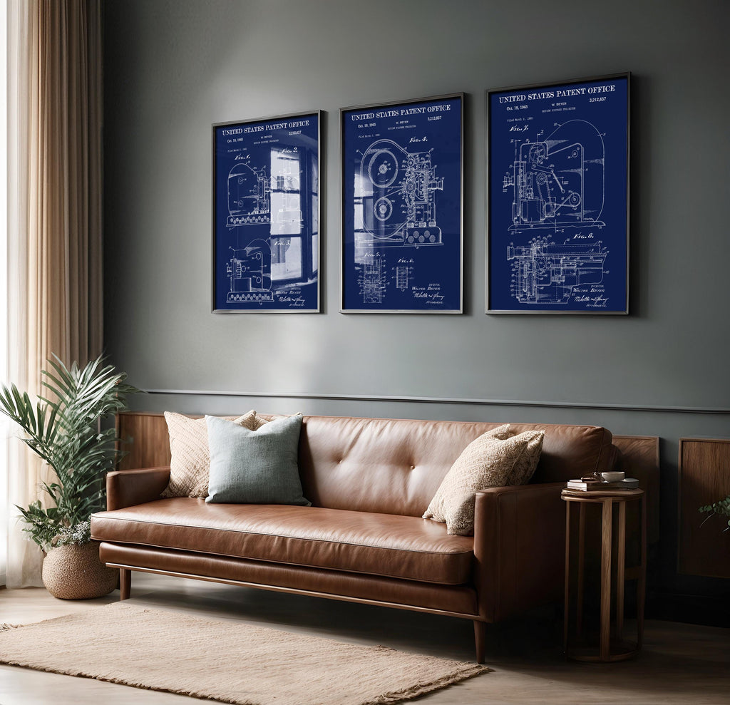 Set of 3 Patent Posters Cinema Projector (US3212837) – Cinema Wall Art, Vintage Technology Print, Gift for Movie Lover