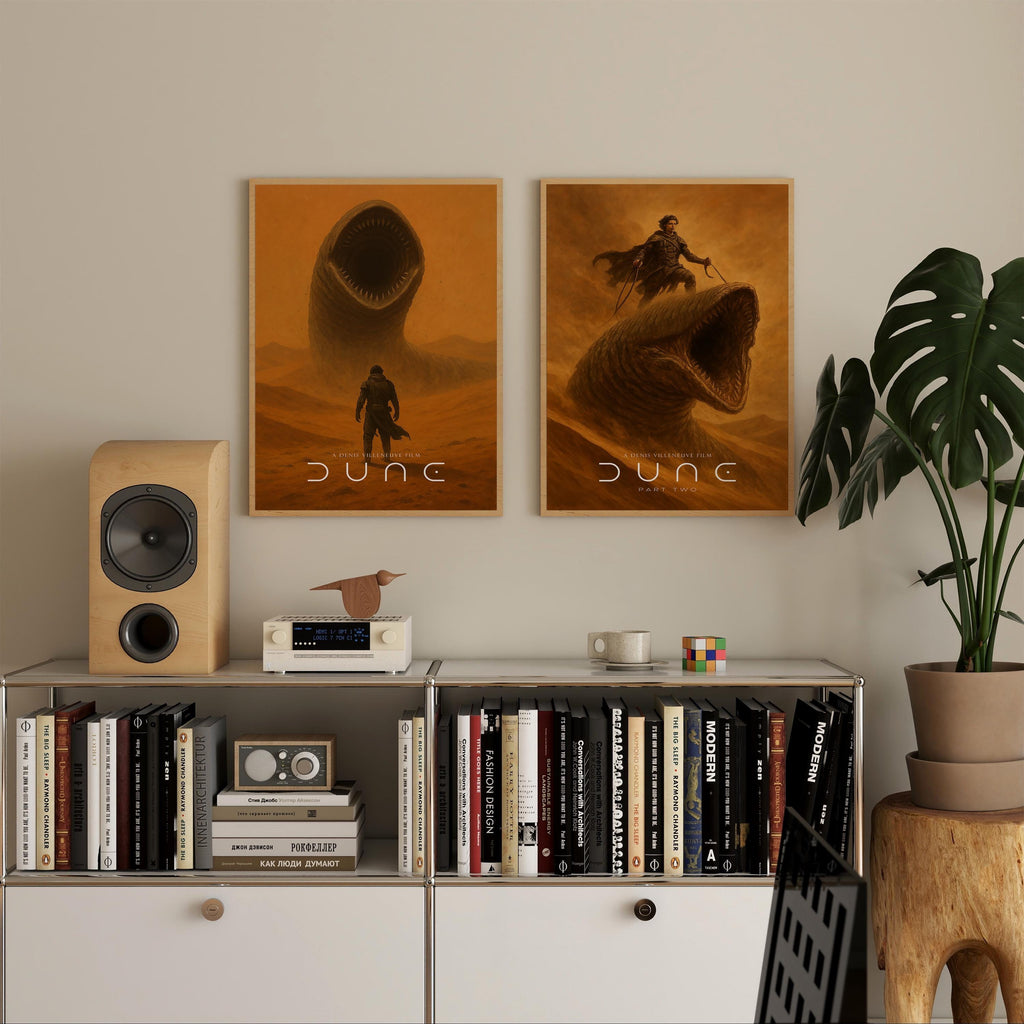 Dune Saga Movie Poster Set of 2 - Villeneuve Complete Sci-Fi Print, Epic Arrakis Decor, Film Fan Gift