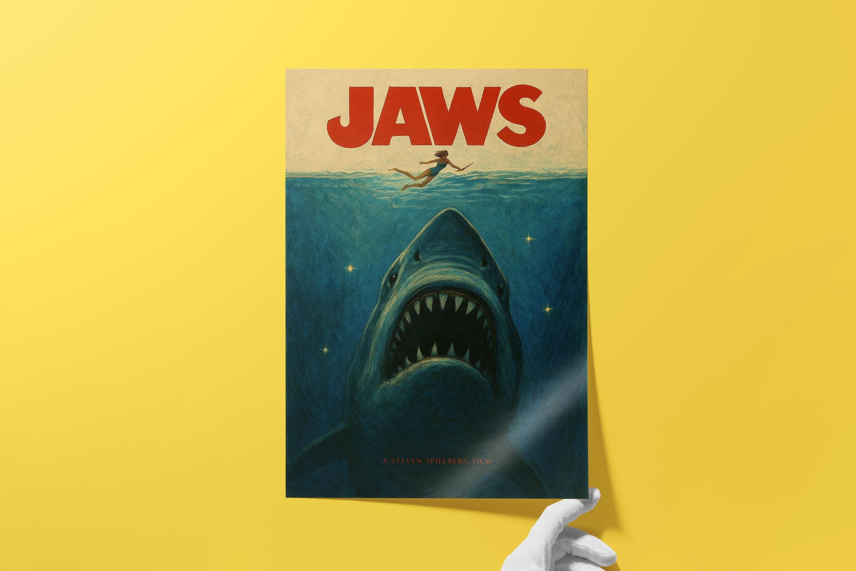 Jaws Movie Cult Poster - Summer Thriller Spielberg Print, 70s Cinema Decor, Horror Fan Gift Idea