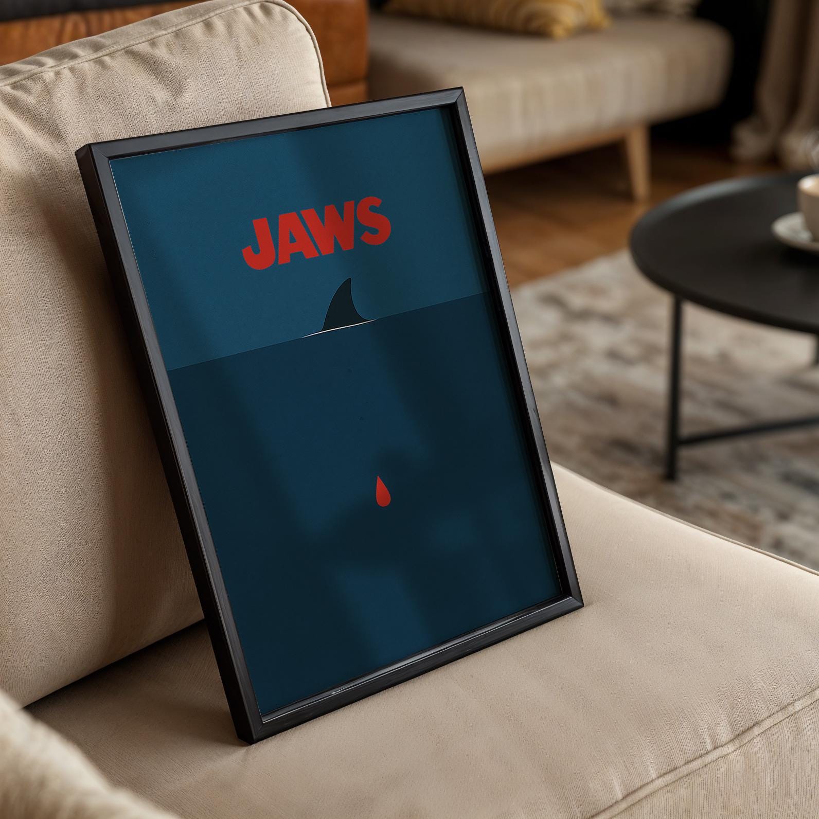 Jaws Minimalist Movie Poster - Simple Cult Film Print, Modern Spielberg Decor, Horror Design Gift Idea