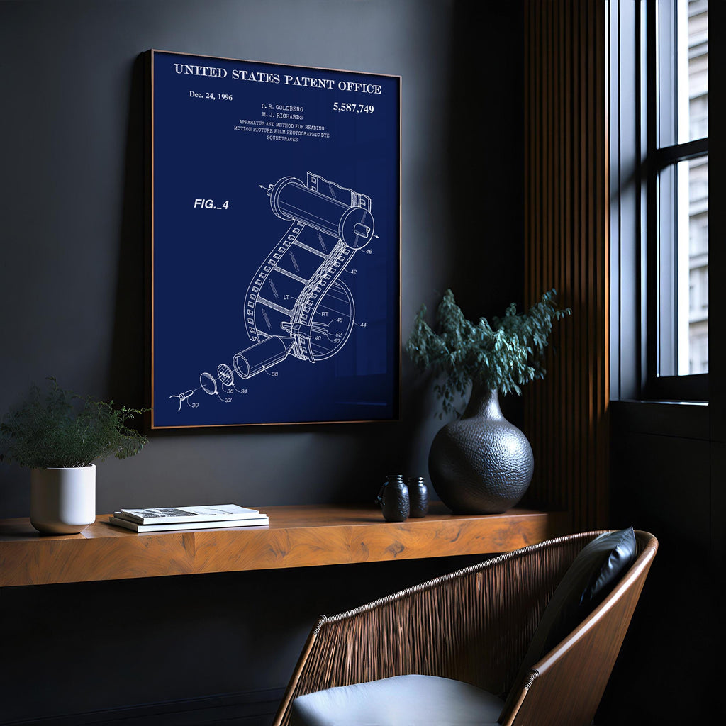 Film soundtracks apparatus Patent Poster - Vintage Movie Invention Art Print, Industrial Wall Decor, Retro Film Poster (US5587749-1)