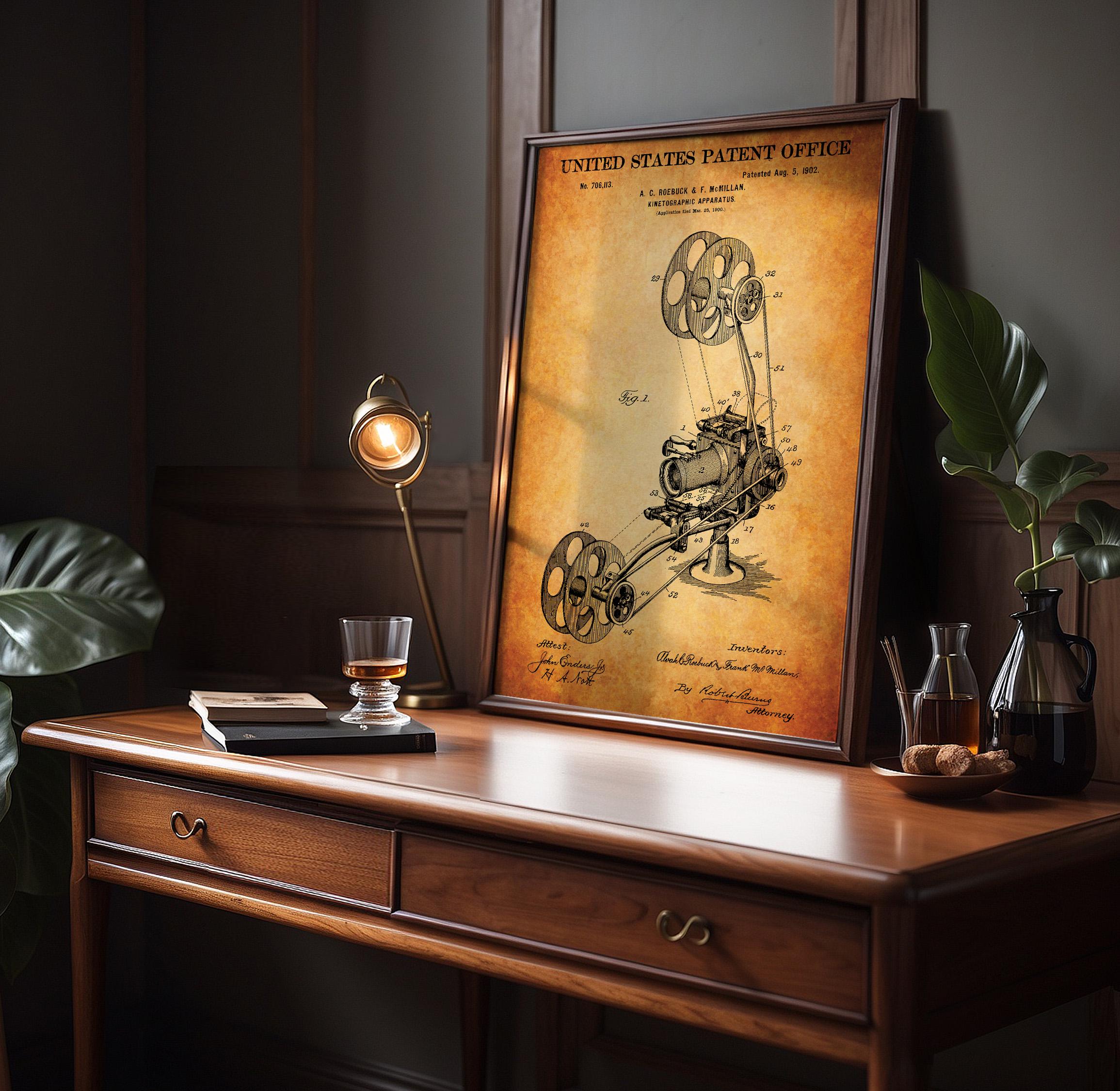 Kinetographic Apparatus Patent Poster - Vintage Camera Machine Print, Industrial Wall Art, Retro Cinema Wall Decor (US706113-1)