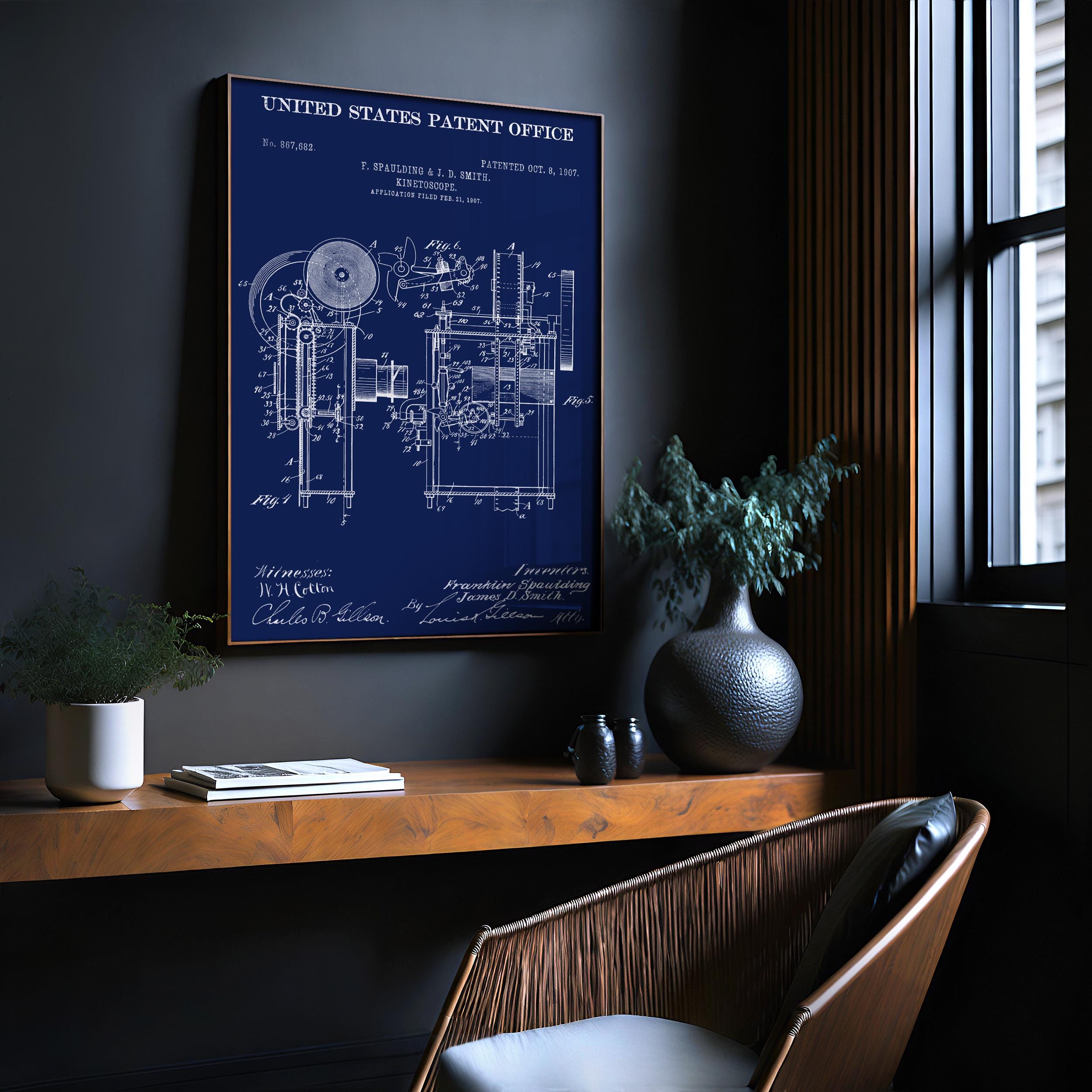 Kinetoscope (Spaulding/Smith) Patent Poster - Vintage Movie Invention Art Print, Industrial Wall Decor, Retro Film Poster (US867682-2)