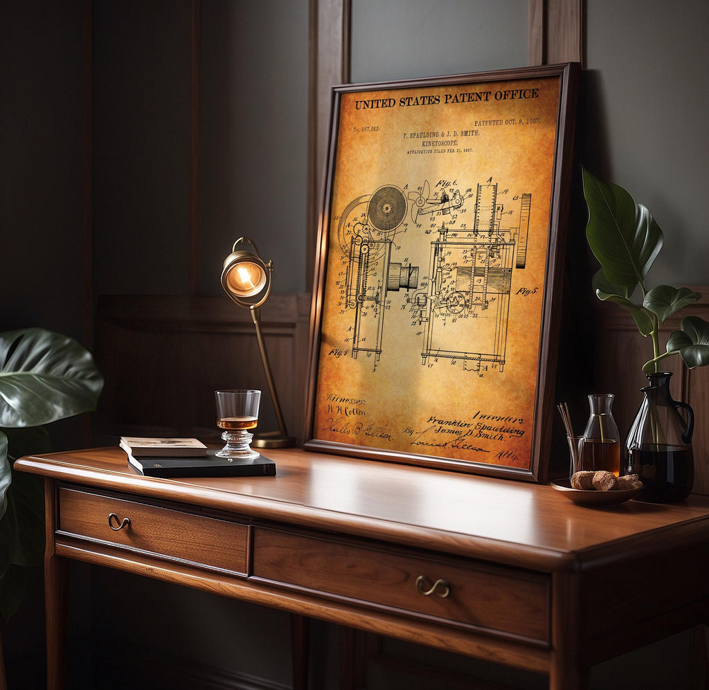 Kinetoscope (Spaulding/Smith) Patent Poster - Vintage Movie Invention Art Print, Industrial Wall Decor, Retro Film Poster (US867682-2)