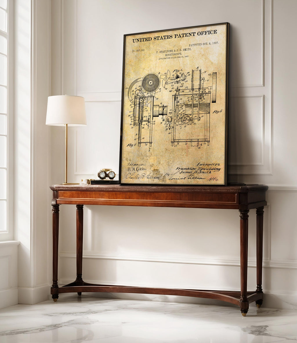 Kinetoscope (Spaulding/Smith) Patent Poster - Vintage Movie Invention Art Print, Industrial Wall Decor, Retro Film Poster (US867682-2)