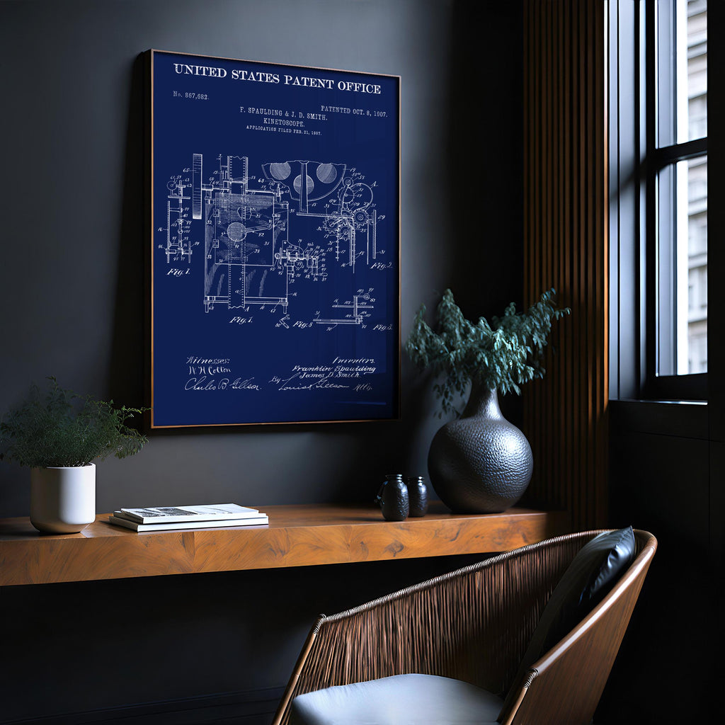 Kinetoscope (Spaulding/Smith) Patent Poster - Vintage Movie Invention Art Print, Industrial Wall Decor, Retro Film Poster (US867682-1)