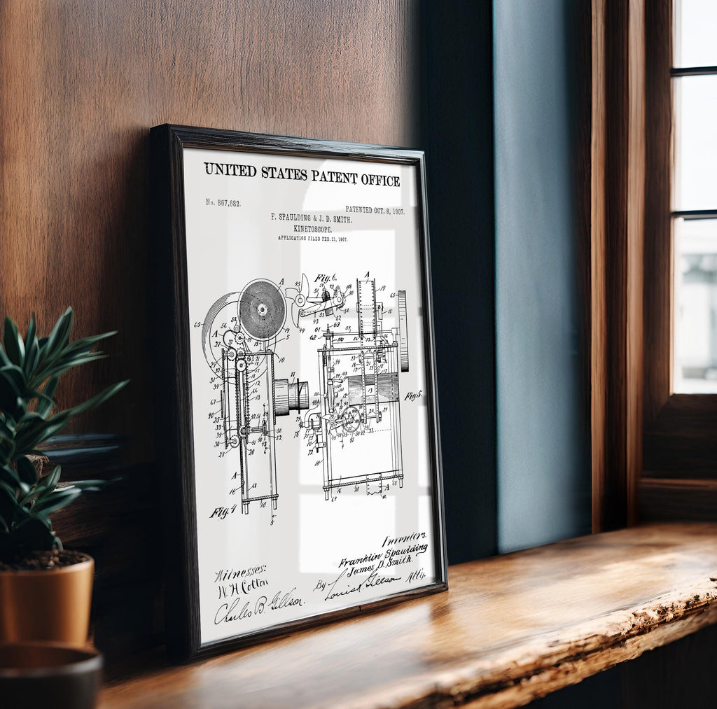 Kinetoscope (Spaulding/Smith) Patent Poster - Vintage Movie Invention Art Print, Industrial Wall Decor, Retro Film Poster (US867682-2)