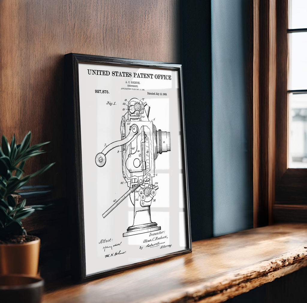 Roebuck's Kinetoscope Patent Print - Vintage Technical Drawing, Cinema History, Enthusiast Gift Idea (US927875)
