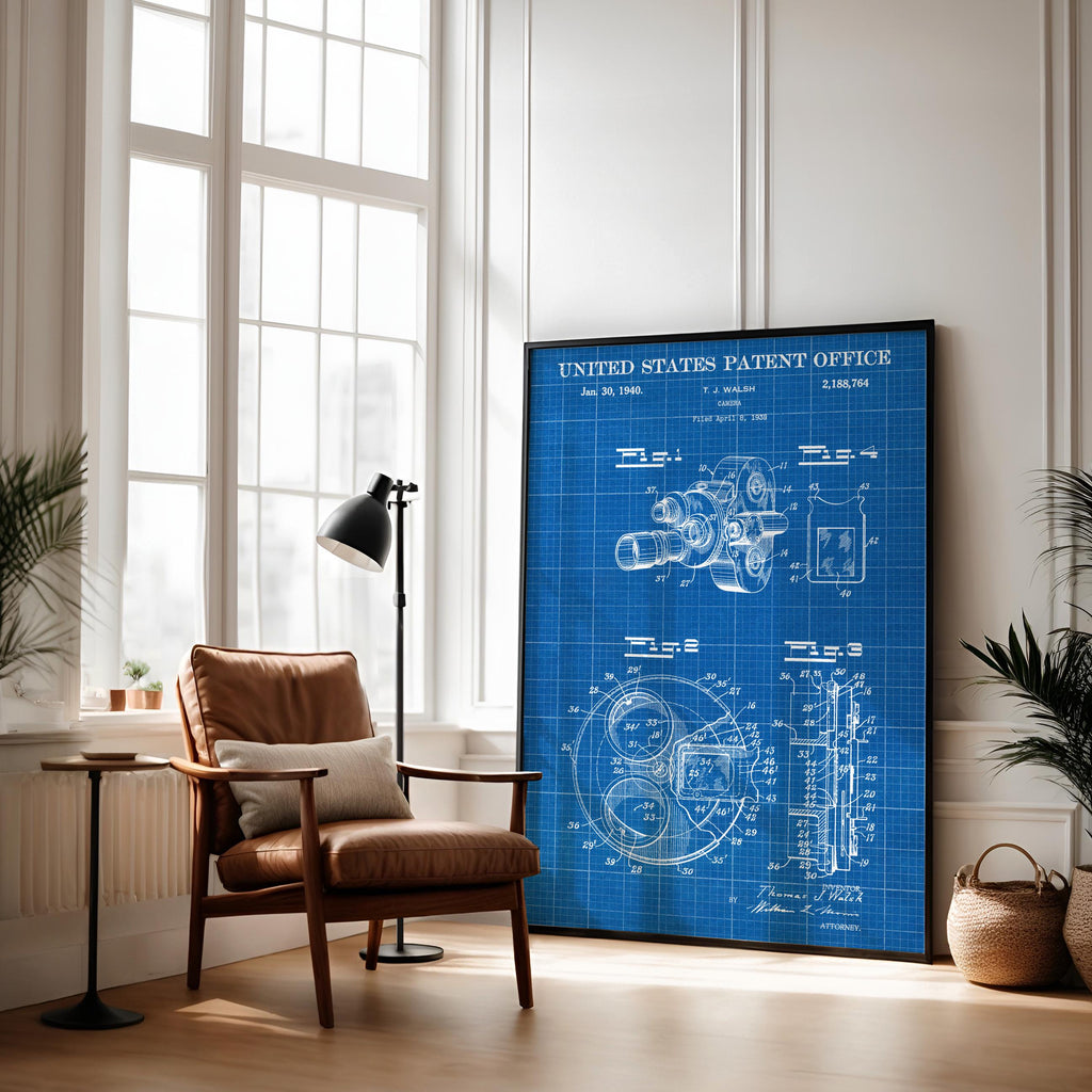 Vintage Camera Patent Print - 1940s Technical Drawing, Cinematic Wall Art, Filmmaker Gift Idea (US2188764)
