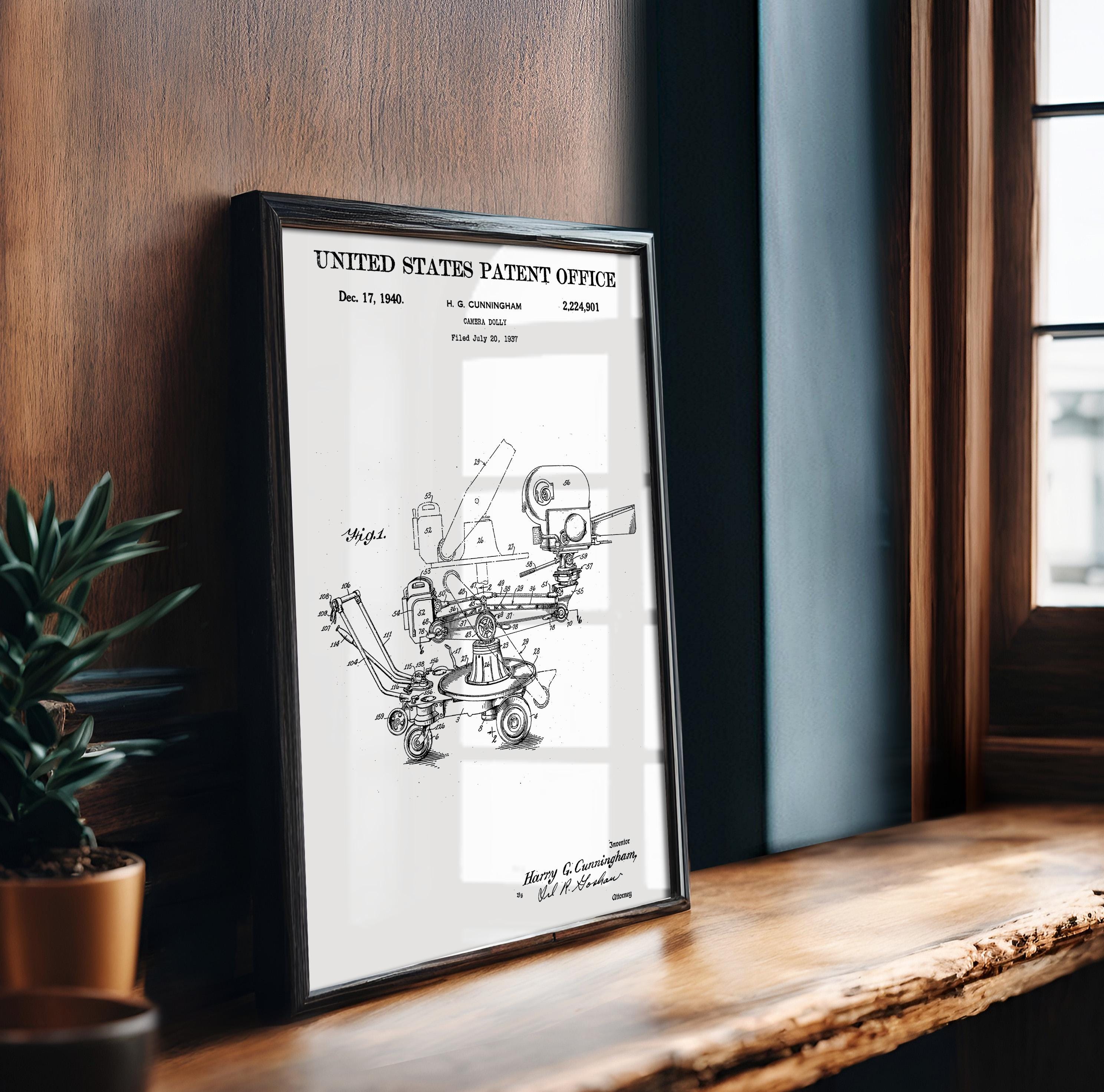 Camera Dolly Patent Print - Vintage Technical Drawing, Movie Set Decor, Technician Gift Idea (US2224901)