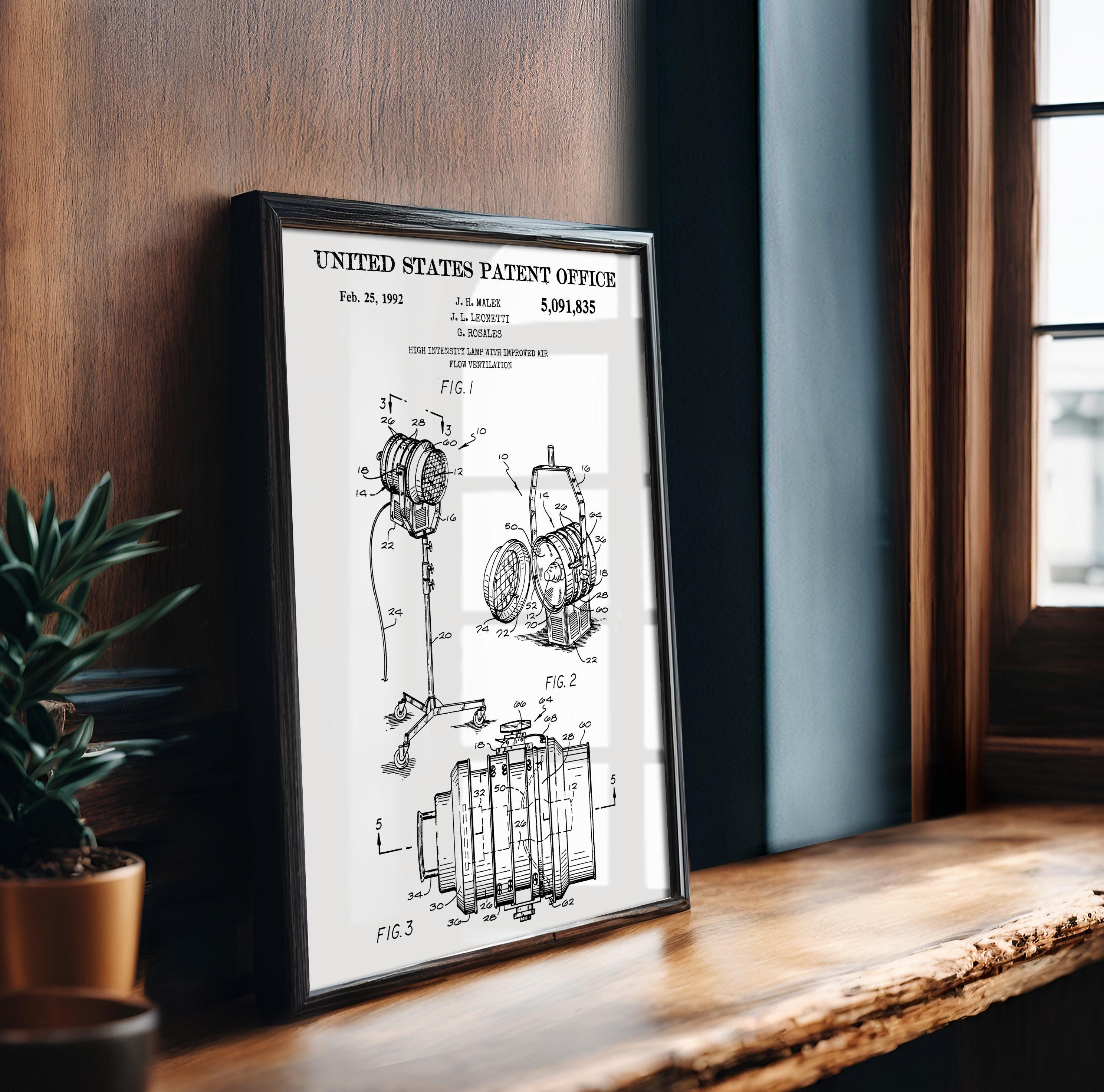 High Intensity Lamp Patent Print - Vintage Technical Drawing, Industrial Decor, Engineer Gift Idea (US5091835)