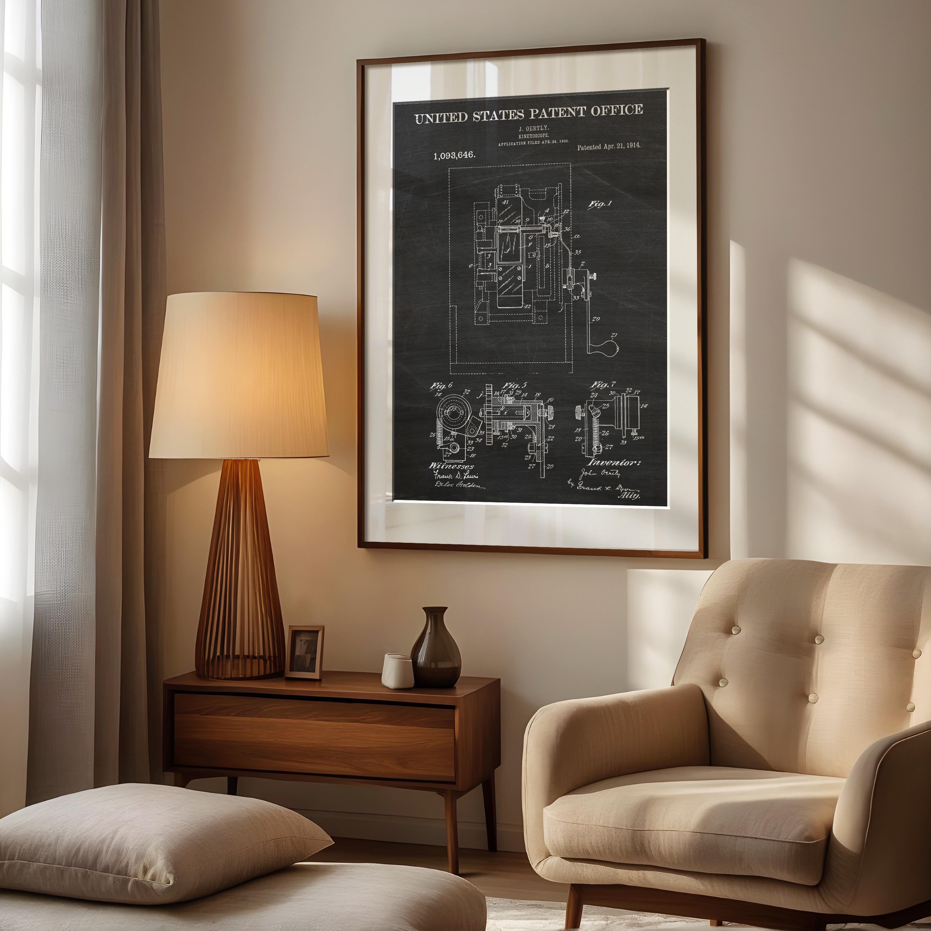 Oertly's Kinetoscope Patent Print - 1914 Technical Drawing, Cinema History, Collector Gift Idea (US1093646)