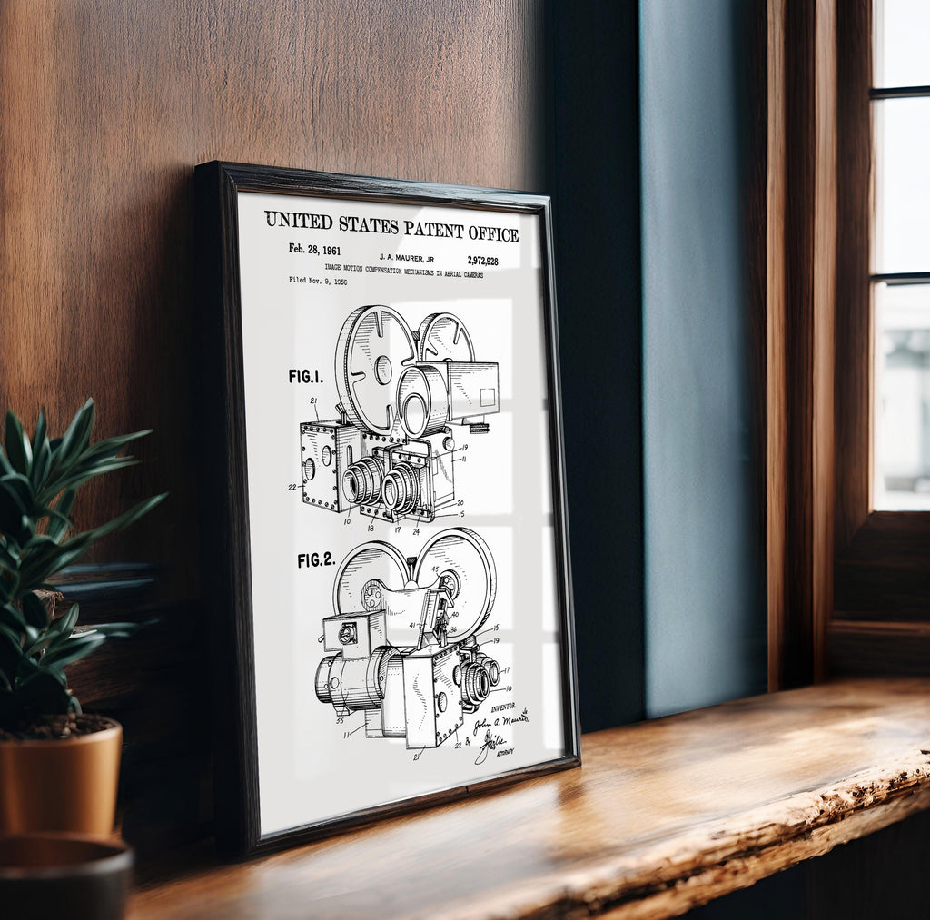 Aerial Camera Mechanism Patent Print - 60s Technical Drawing, Vintage Decor, Engineer Gift Idea (US2972928)