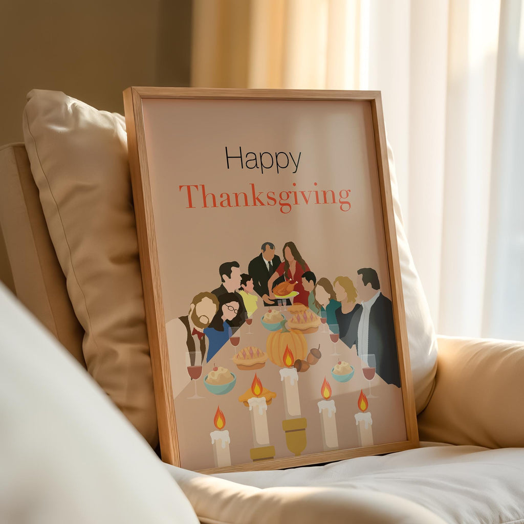 Modern Family Thanksgiving Poster - Family Comedy TV Print, Turkey Dinner Decor, TV Show Fan Gift Idea