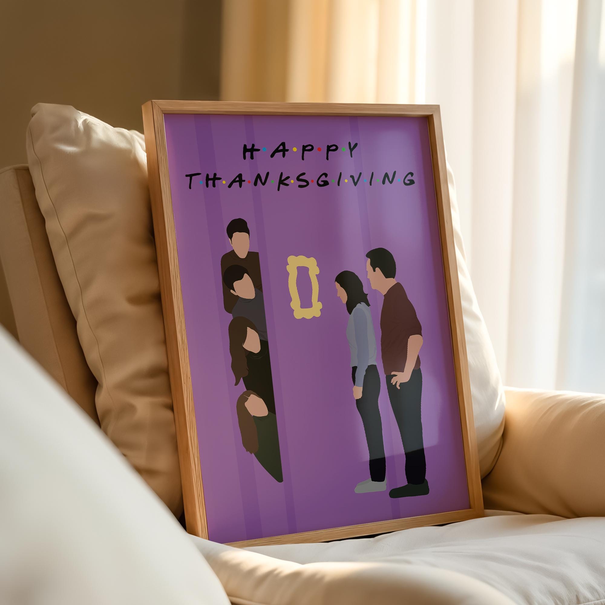 Friends Thanksgiving TV Show Poster - Cult Sitcom Art Print, Purple Door Decor, 90s Comedy Fan Gift