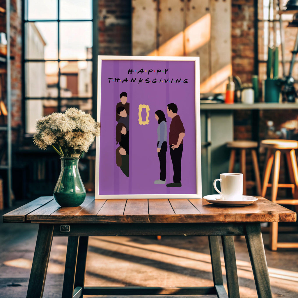 Friends Thanksgiving TV Show Poster - Cult Sitcom Art Print, Purple Door Decor, 90s Comedy Fan Gift