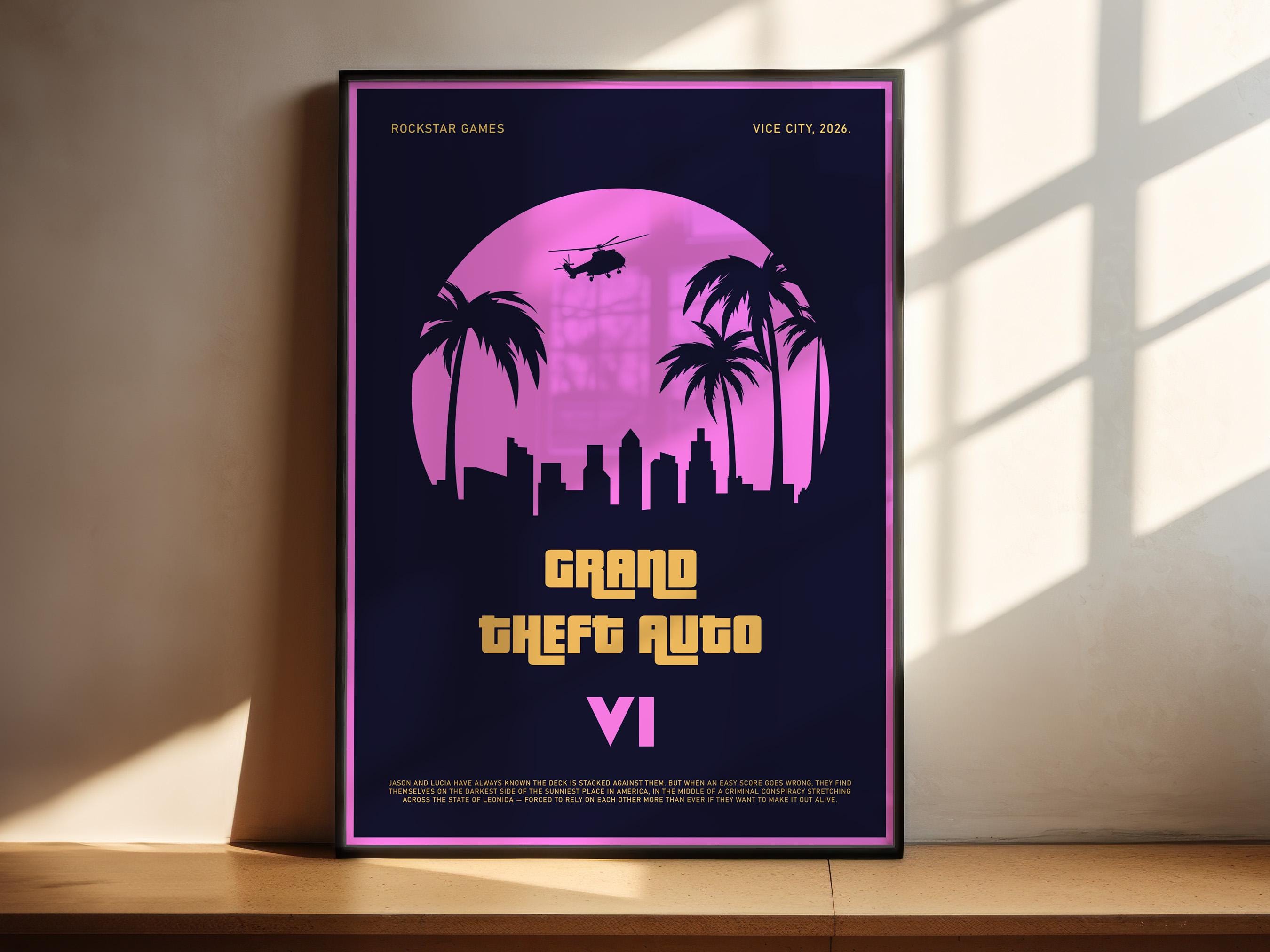 GTA 6 Poster - Grand Theft Auto Art Print, Open World Game Decor, Action Gaming Poster, Gift for Gamer Setup