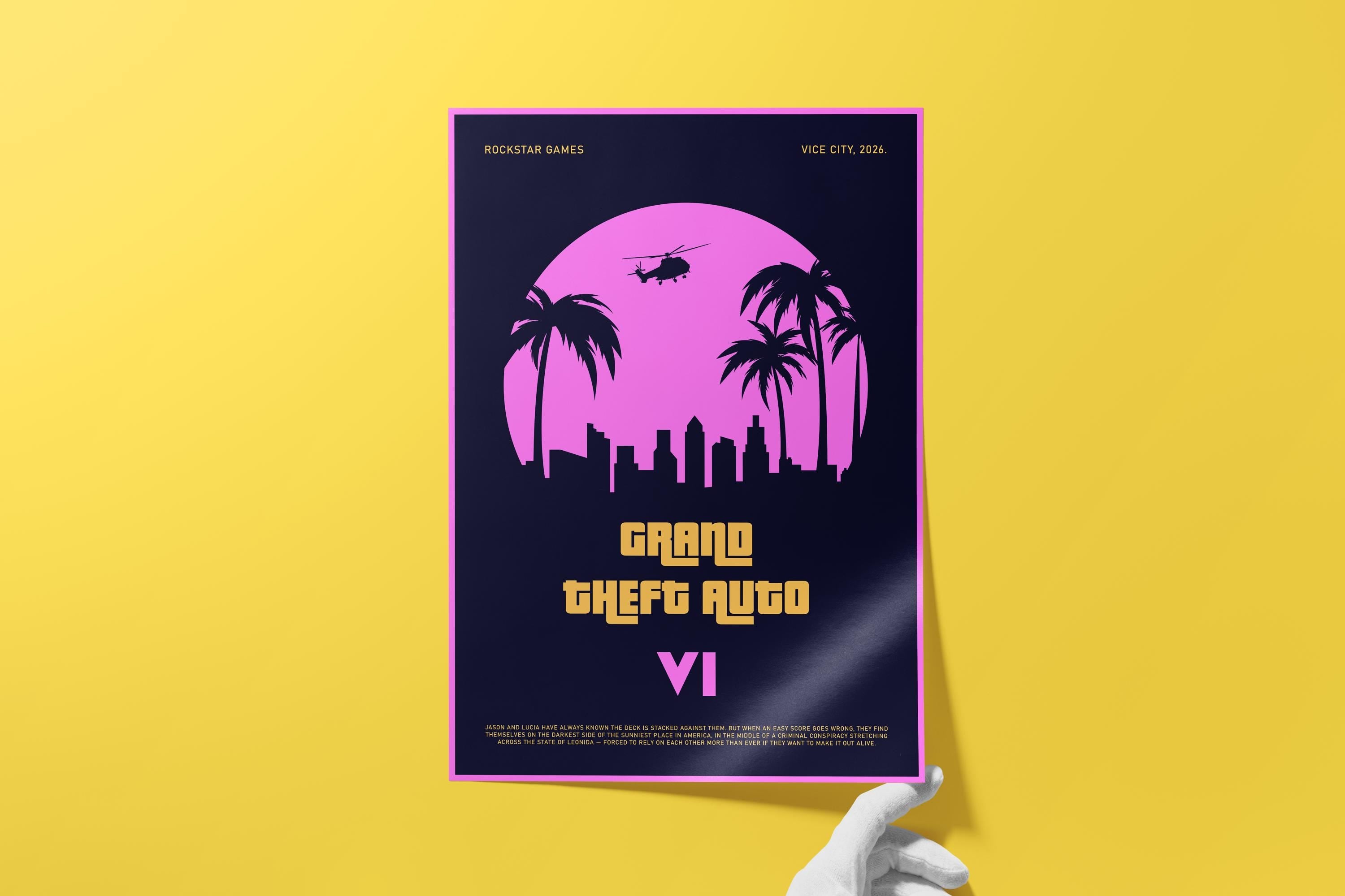 GTA 6 Poster - Grand Theft Auto Art Print, Open World Game Decor, Action Gaming Poster, Gift for Gamer Setup
