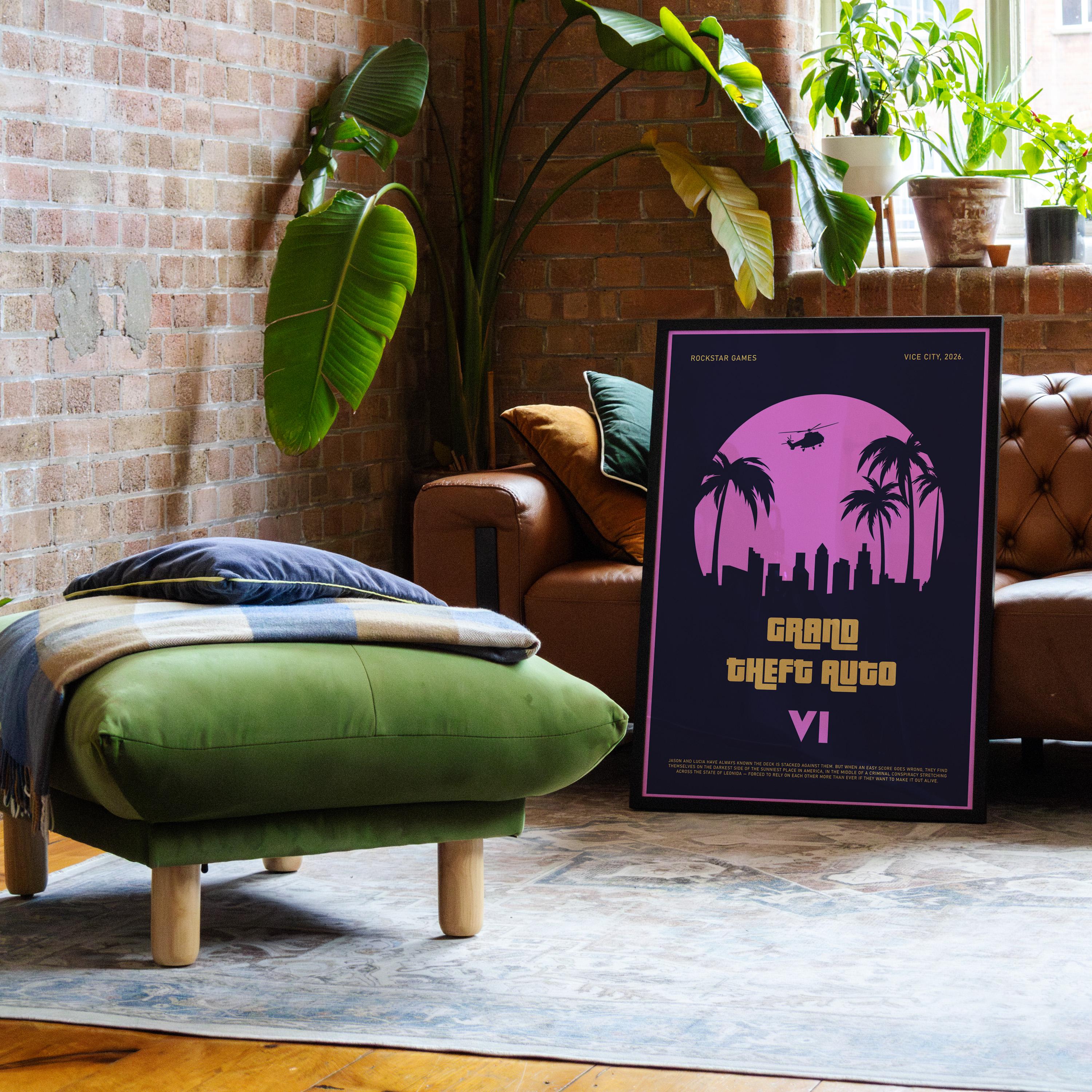 GTA 6 Poster - Grand Theft Auto Art Print, Open World Game Decor, Action Gaming Poster, Gift for Gamer Setup