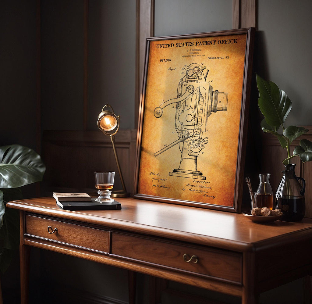 Roebuck's Kinetoscope Patent Print - Vintage Technical Drawing, Cinema History, Enthusiast Gift Idea (US927875)