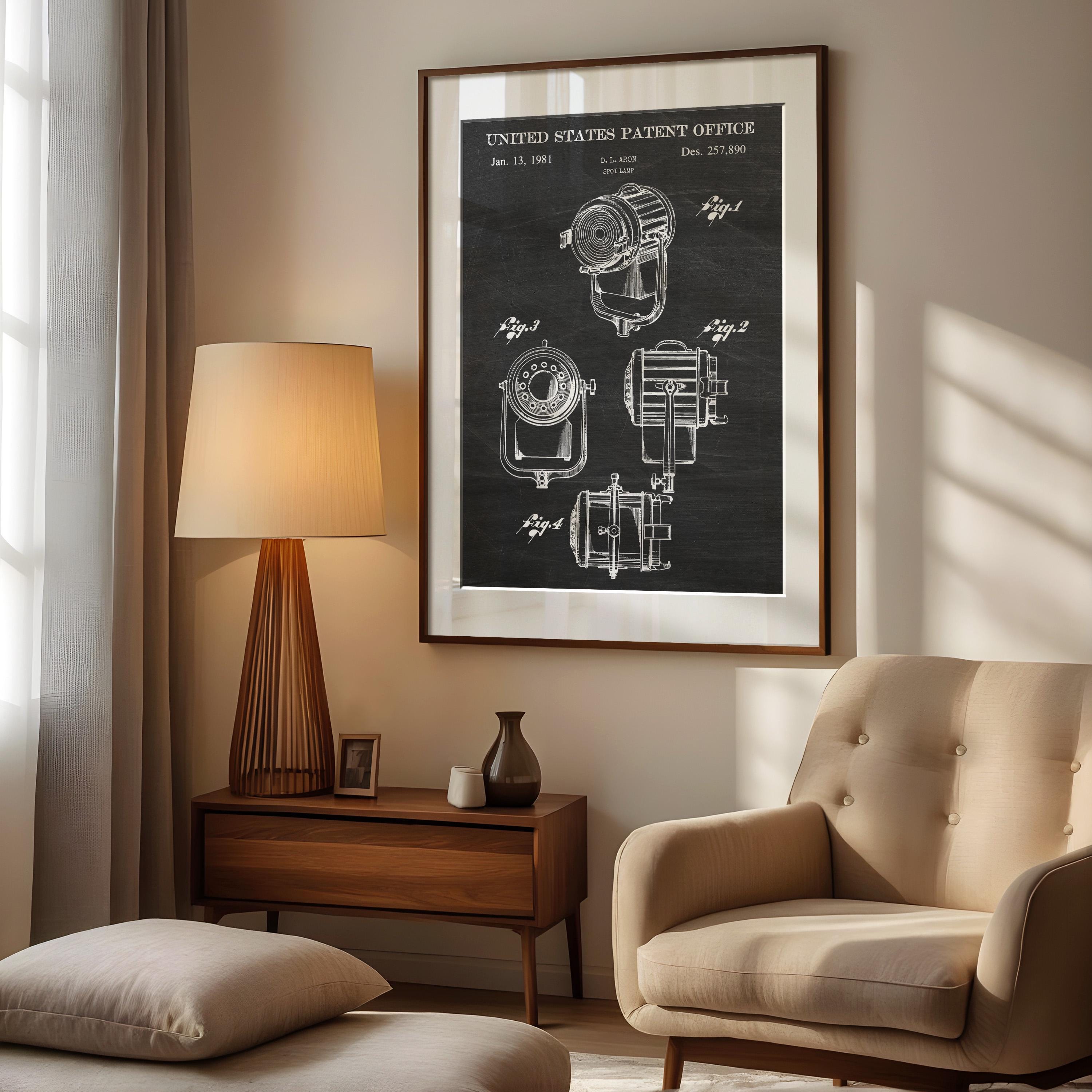 Spot Lamp Patent Print - 80s Technical Drawing, Set Decor, Lighting Technician Gift (USD257890)