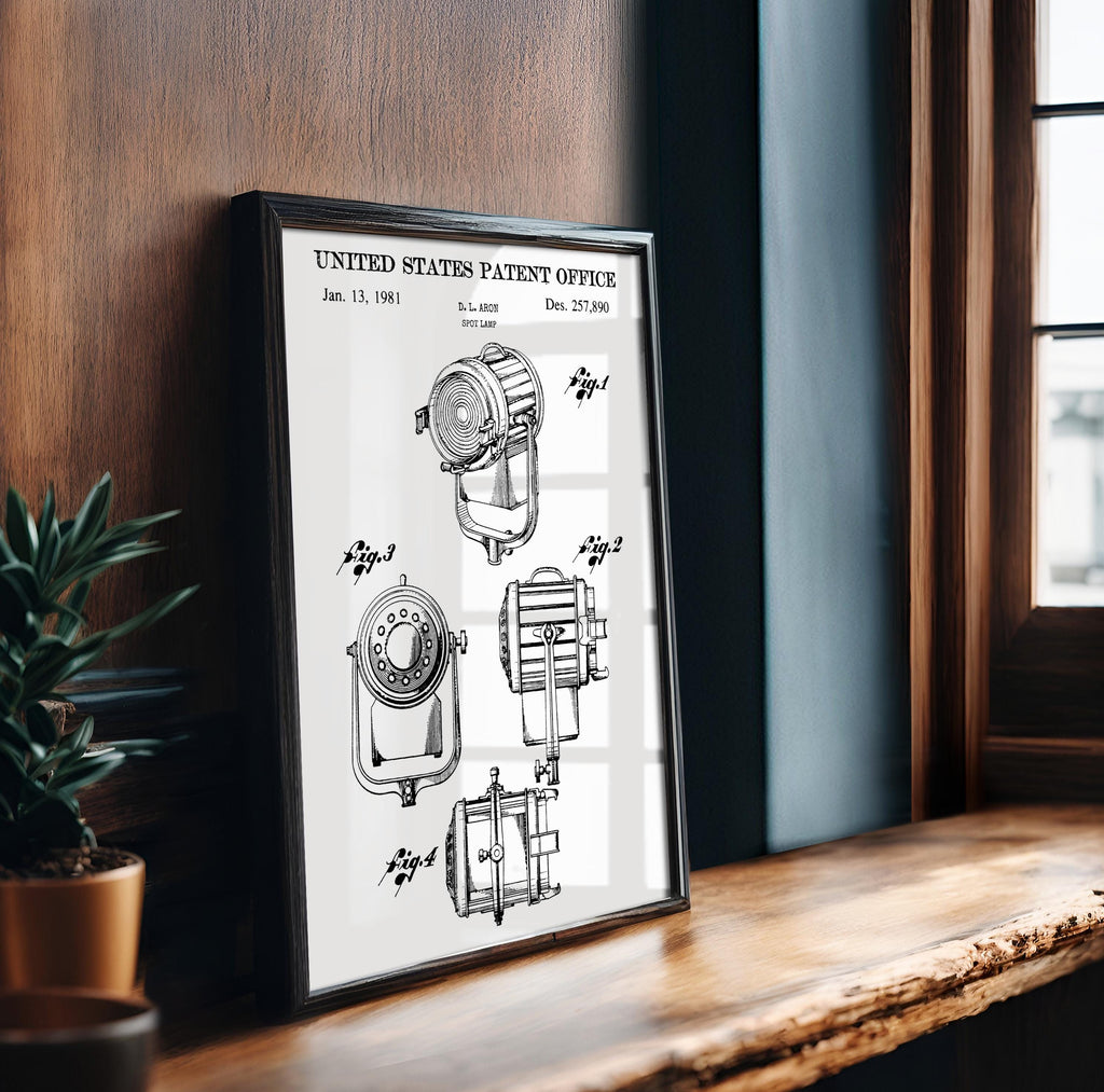 Spot Lamp Patent Print - 80s Technical Drawing, Set Decor, Lighting Technician Gift (USD257890)