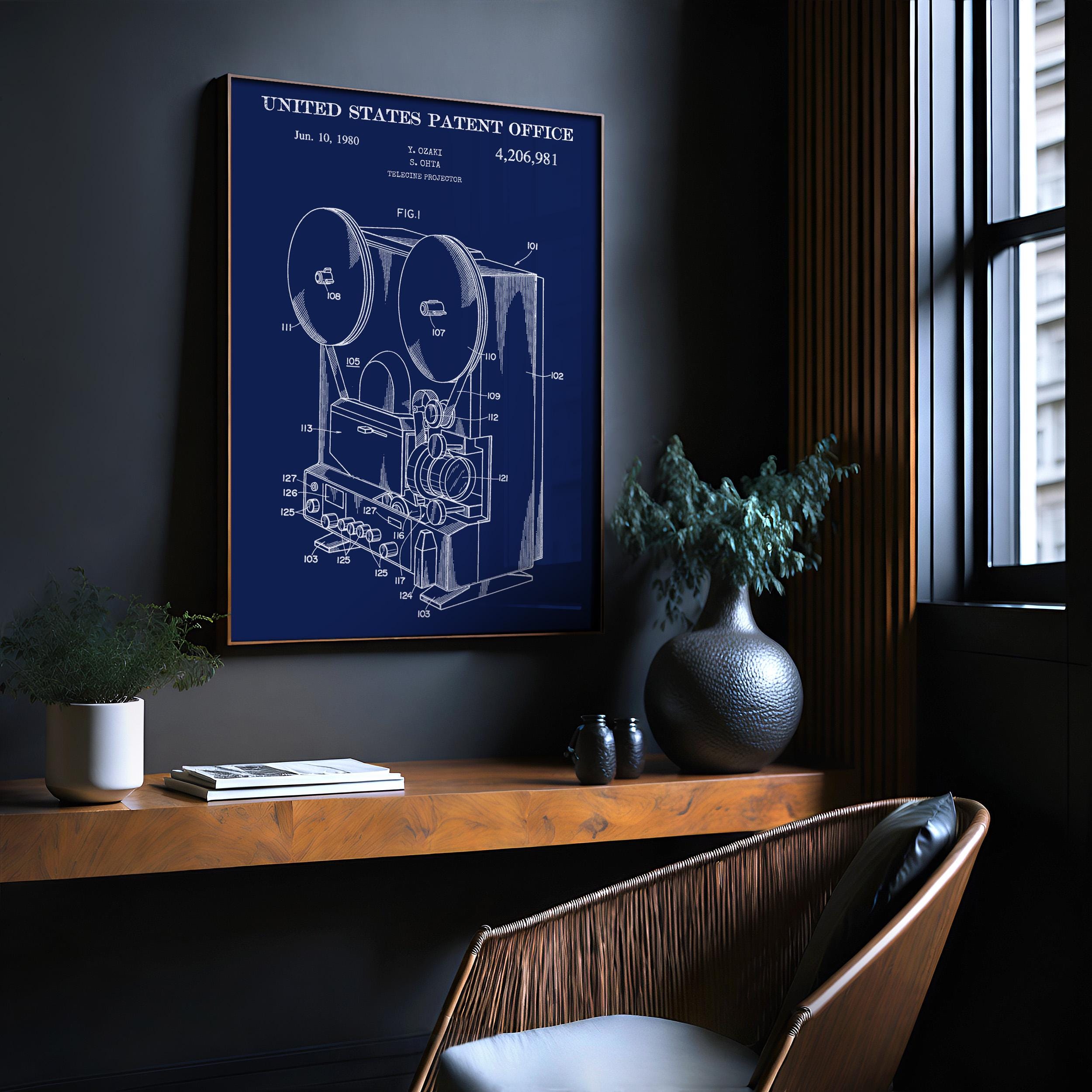 Telecine Projector Patent Print - 80s Technical Drawing, Studio Decor, Enthusiast Gift Idea (US4206981)