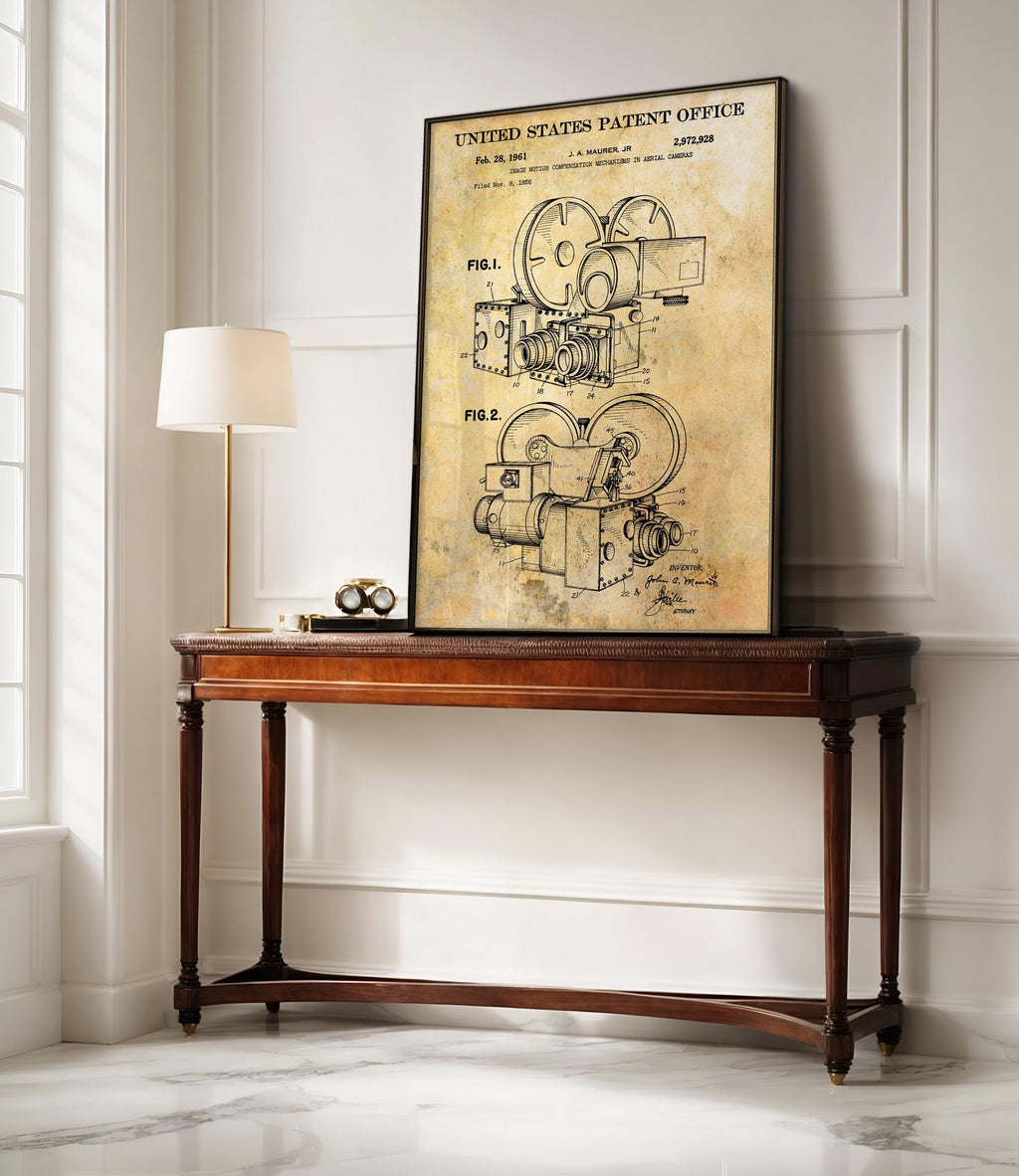 Aerial Camera Mechanism Patent Print - 60s Technical Drawing, Vintage Decor, Engineer Gift Idea (US2972928)