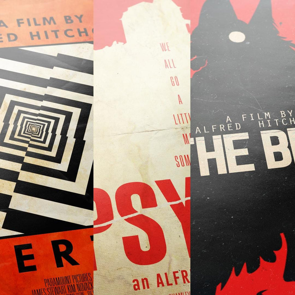 Alfred Hitchcock Movie Poster Set of 3 - Master of Suspense Print, Classic Cinema Decor, Thriller Fan Gift