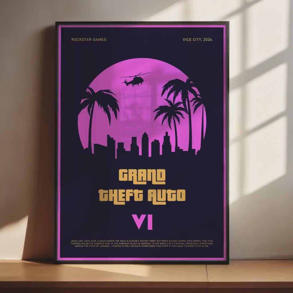 GTA 6 Poster - Grand Theft Auto Art Print, Open World Game Decor, Action Gaming Poster, Gift for Gamer Setup