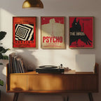Alfred Hitchcock Movie Poster Set of 3 - Master of Suspense Print, Classic Cinema Decor, Thriller Fan Gift